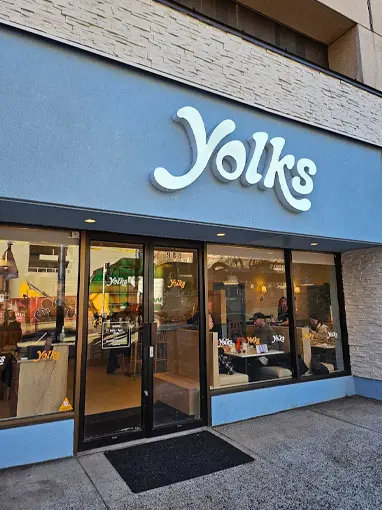 Storefront of Yolks Davie Street location in the West End of Vancouver British Comlumbia