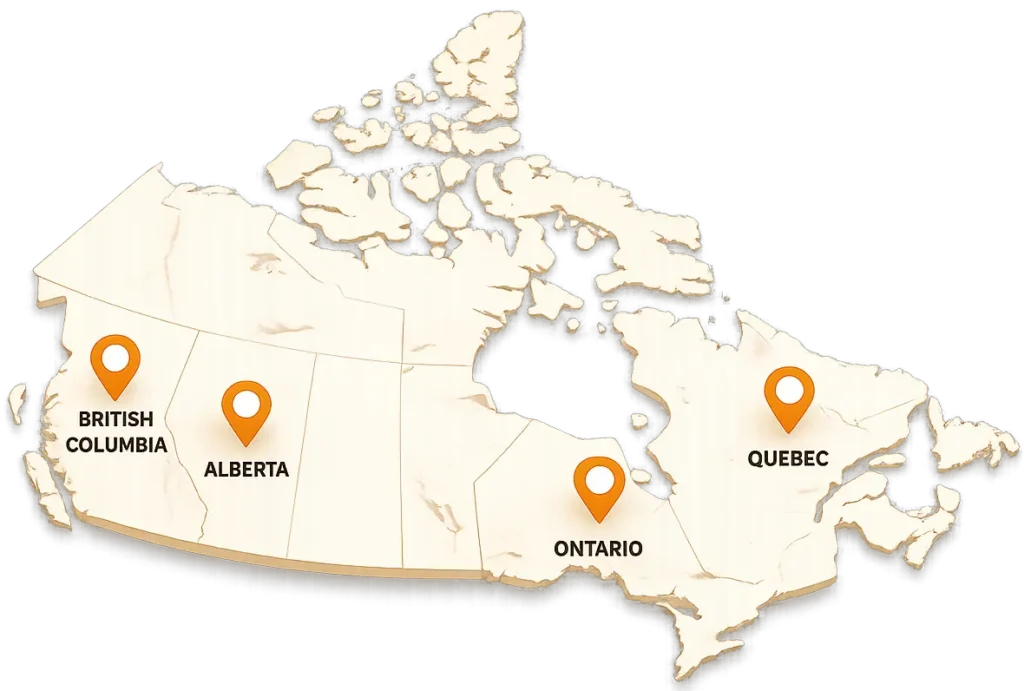 map of yolks franchise locations across canada